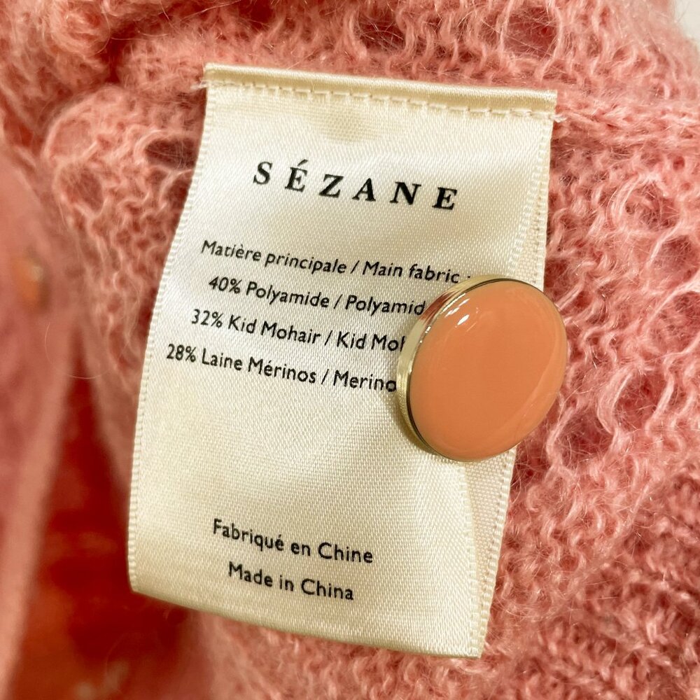 EUC Sezane Augustino Mohair Wool Fancy Knit Cardigan Peach Pink XS - Picture 7 of 8